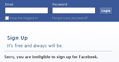 Ineligible to sign up for Facebook